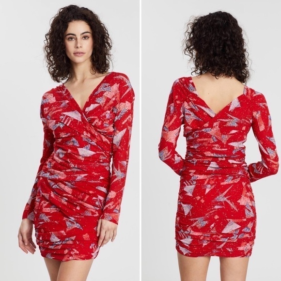 IRO Dress NWT Adecruz Red Long Sleeve Silk Mini Dress New Size 34 2 - Picture 2 of 10